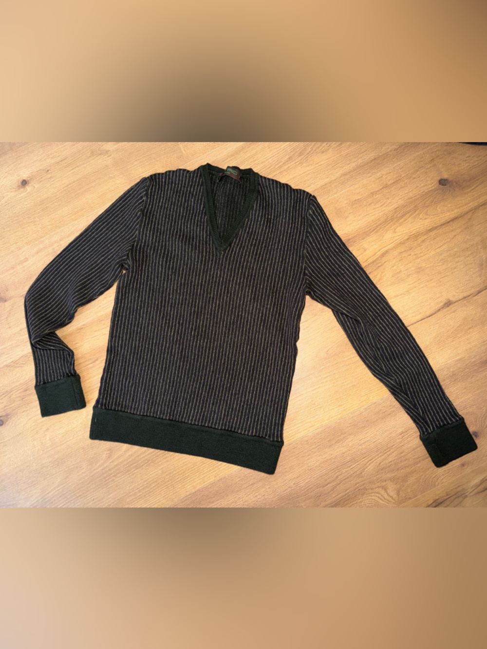 ETRO Milano Wool Women’s Dark Green Stripe V-Neck Sweater